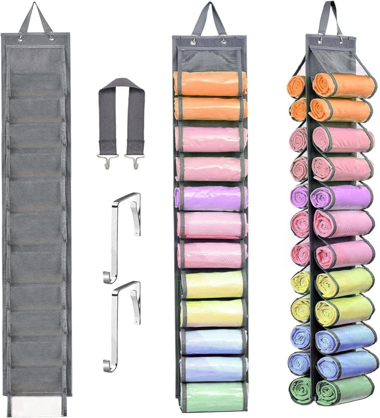 Double-Sided 24 Grids Storage Hanging Bag Hanging Storage Closet Behind Door Storage Organizer(Black)