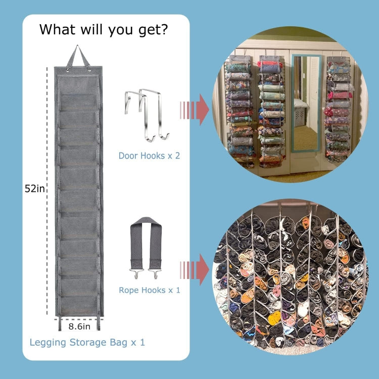 Double-Sided 24 Grids Storage Hanging Bag Hanging Storage Closet Behind Door Storage Organizer(Grey)