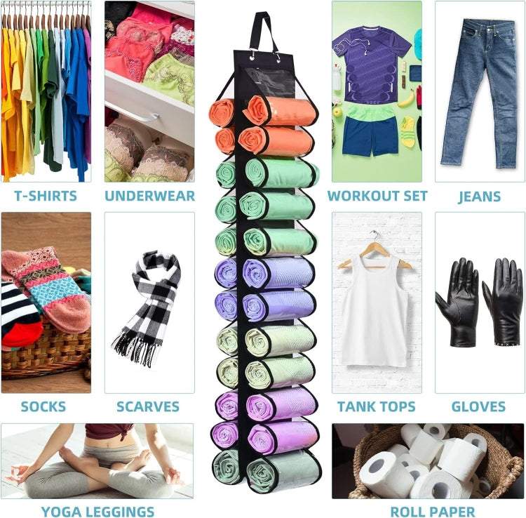 Double-Sided 24 Grids Storage Hanging Bag Hanging Storage Closet Behind Door Storage Organizer(Black)