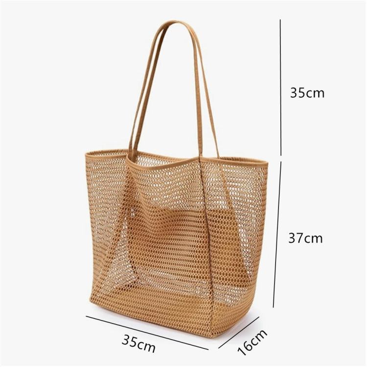 Folding Beach Bag Mesh Tote Handbag Women Shoulder Bag(Khaki)