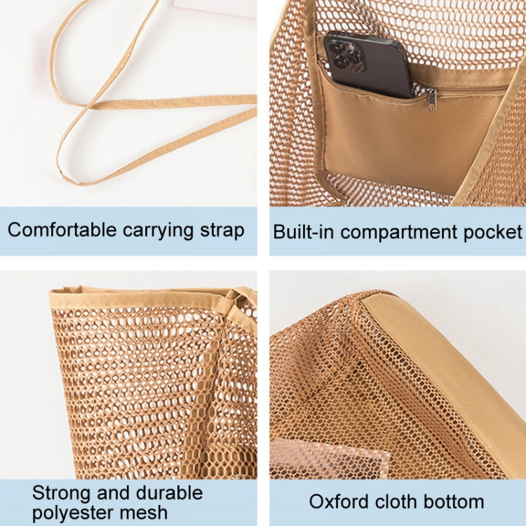 Folding Beach Bag Mesh Tote Handbag Women Shoulder Bag(Khaki)