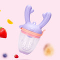 Baby Pacifier Fruit Vegetable Auxiliary Feeder Cute Deer Fruit Bite Pouch Teething Stick, Color: Purple