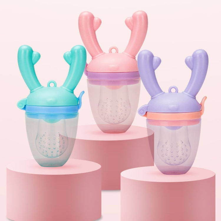 Baby Pacifier Fruit Vegetable Auxiliary Feeder Cute Deer Fruit Bite Pouch Teething Stick, Color: Blue