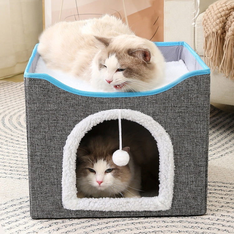 Multifunctional Sisal Cats Scratching Board Foldable Pet Bed(Navy Blue)