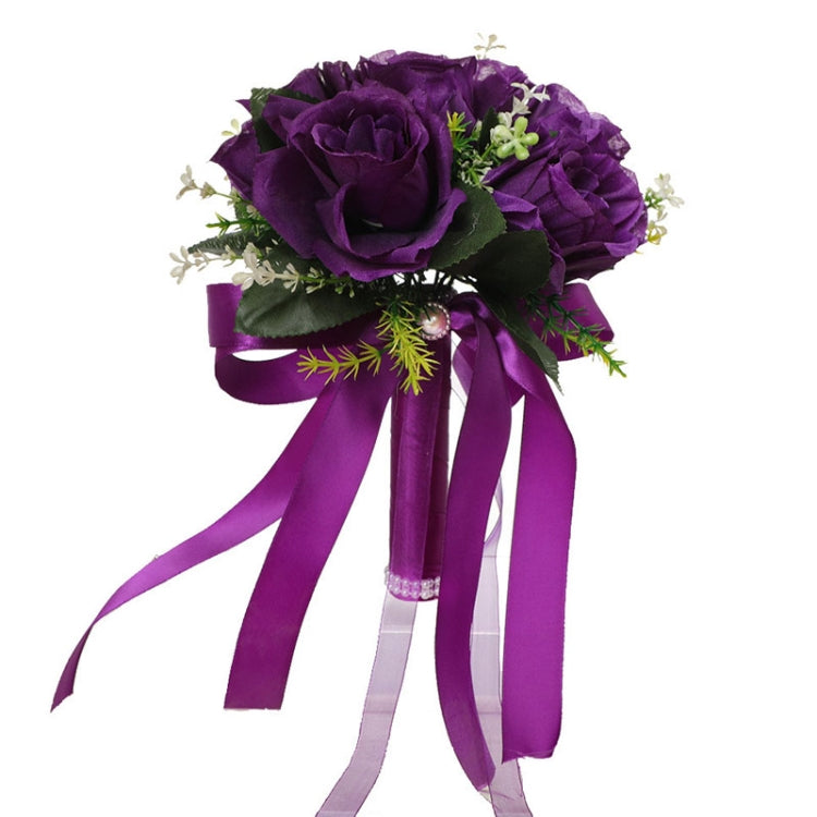 Bridal Hand Bouquet Wedding Supplies Simulation Wedding Decorative Flowers(Purple)