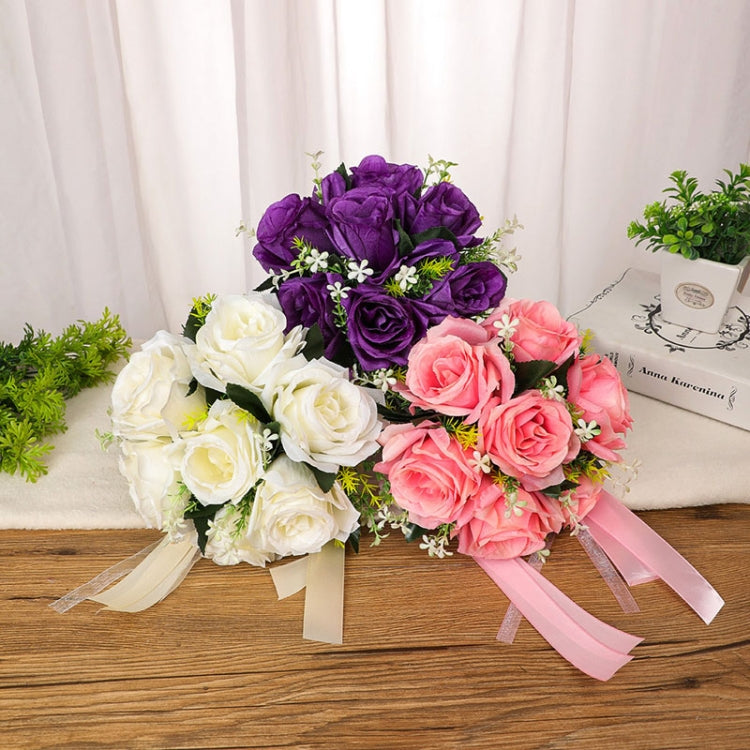 Bridal Hand Bouquet Wedding Supplies Simulation Wedding Decorative Flowers(White)