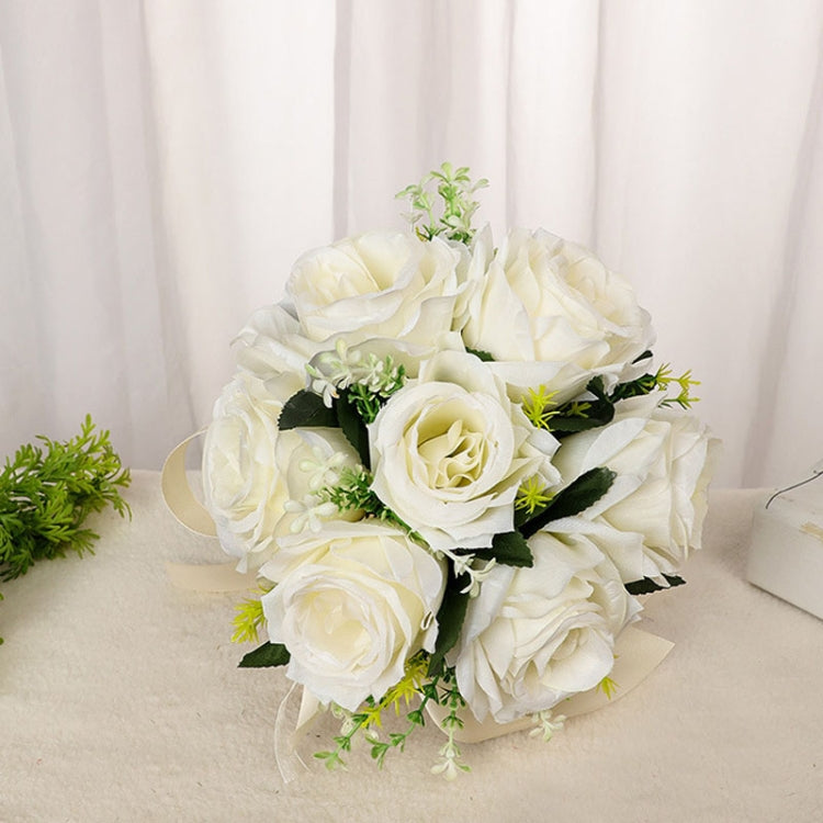 Bridal Hand Bouquet Wedding Supplies Simulation Wedding Decorative Flowers(White)