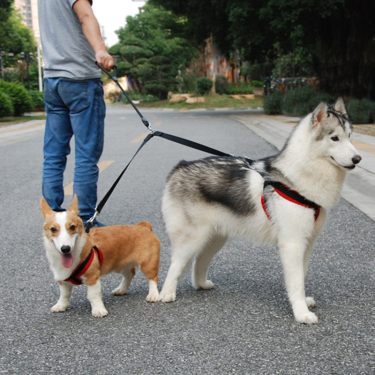 Large Pet Dual-Headed Tow Leash One Tow Two Hook And Loop Fastener(Black)