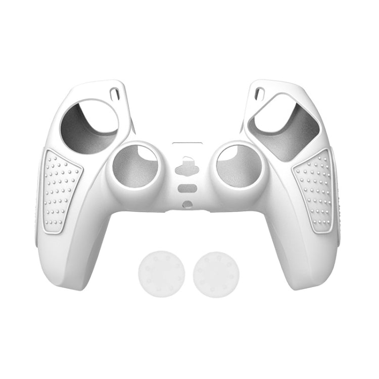 For PS5 Gamepad Silicone Protective Case Anti-Skid Soft Silicone Cover, Color: White+2 Hats