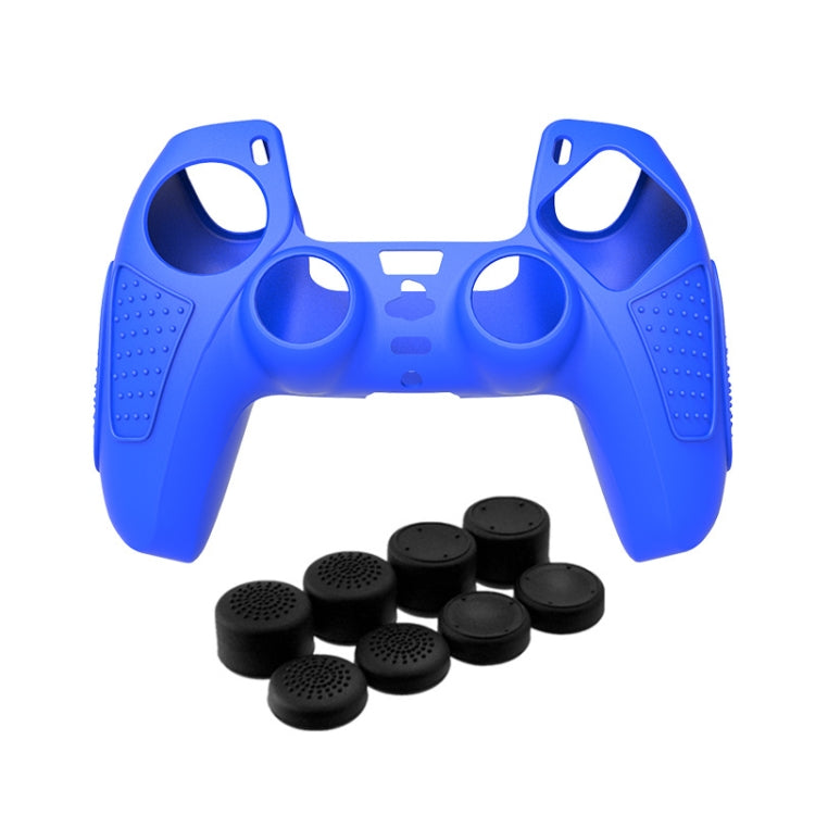 For PS5 Gamepad Silicone Protective Case Anti-Skid Soft Silicone Cover, Color: Blue+8 Hats