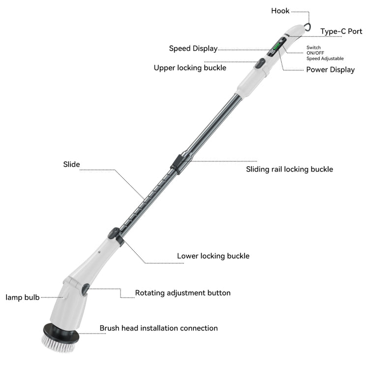 Multifunctional Long and Short Dual Purpose Electric Cleaning Brush Kitchen Bathroom Window Floor Brush(White)