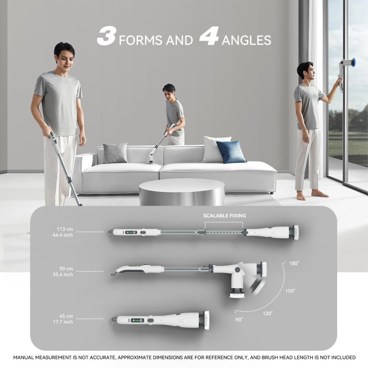 Multifunctional Long and Short Dual Purpose Electric Cleaning Brush Kitchen Bathroom Window Floor Brush(White)
