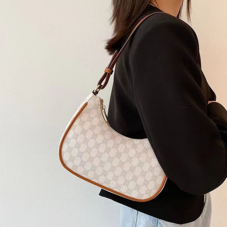 Women Summer Versatile PU Leather Tote Crescent Shoulder Bag Niche Design Underarm Bag(White)