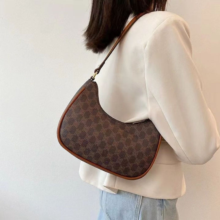 Women Summer Versatile PU Leather Tote Crescent Shoulder Bag Niche Design Underarm Bag(Coffee)
