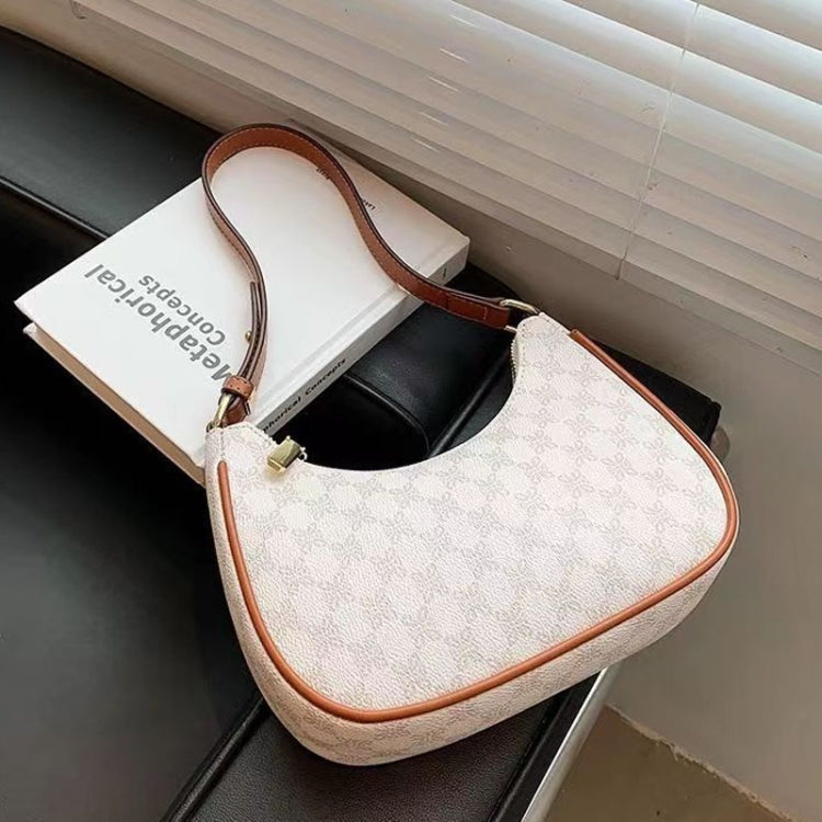 Women Summer Versatile PU Leather Tote Crescent Shoulder Bag Niche Design Underarm Bag(Coffee)