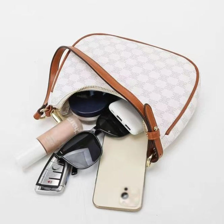 Women Summer Versatile PU Leather Tote Crescent Shoulder Bag Niche Design Underarm Bag(Coffee)