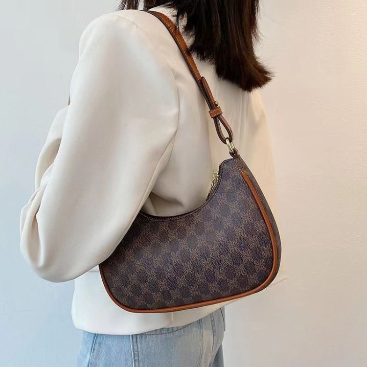 Women Summer Versatile PU Leather Tote Crescent Shoulder Bag Niche Design Underarm Bag(White)