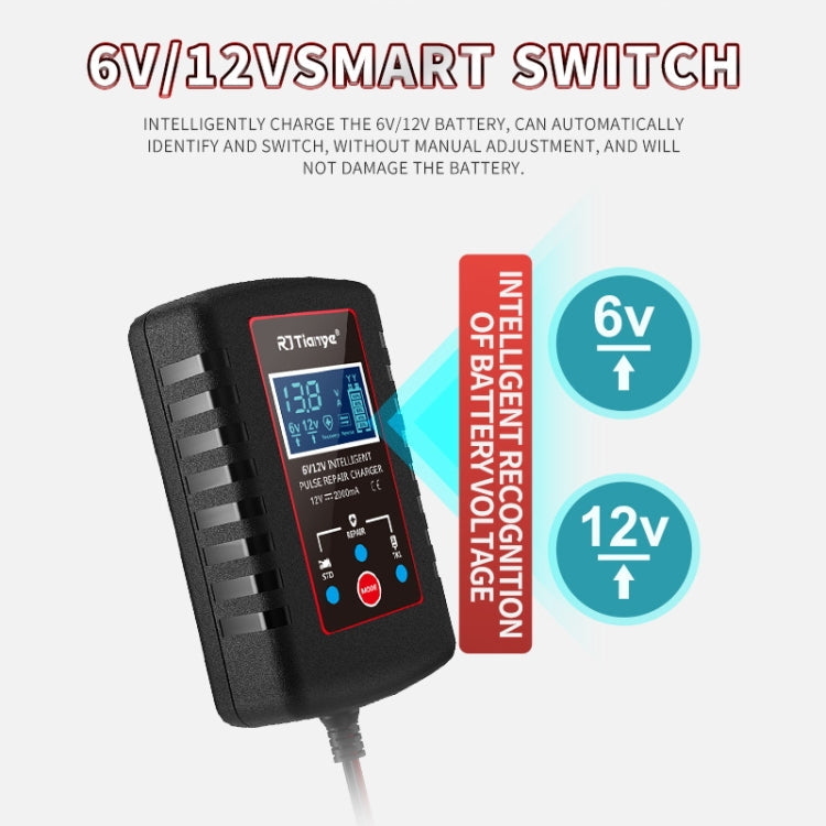 RJtianye 6V/12V ASE Adapter Cable Car Motorcycle Lawn Mower Battery Charger(EU Plug)