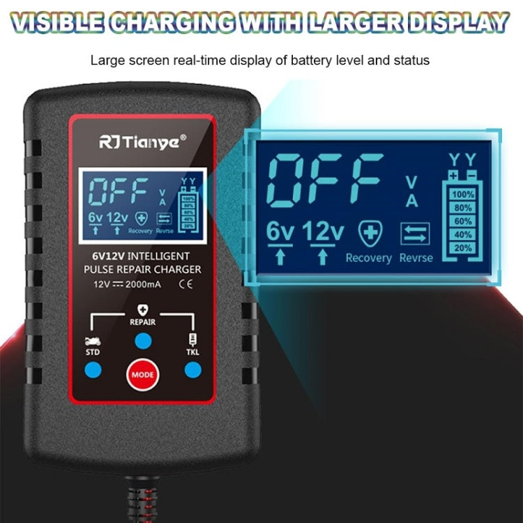 RJtianye 6V/12V ASE Adapter Cable Car Motorcycle Lawn Mower Battery Charger(EU Plug)