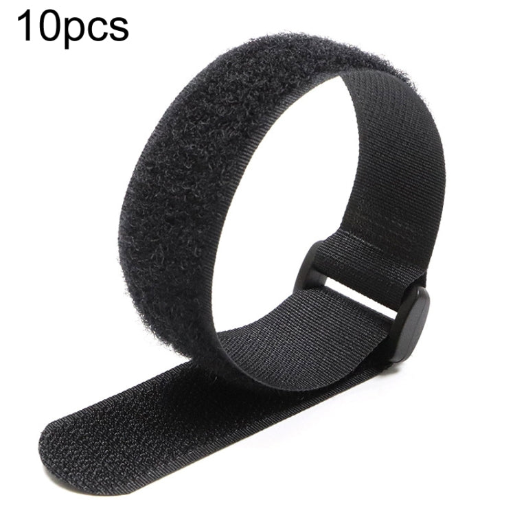10pcs Nylon Cable Storage Snap Tape Reverse Buckle Type Fixed Packing Strap, Model: Black 25 x 400mm