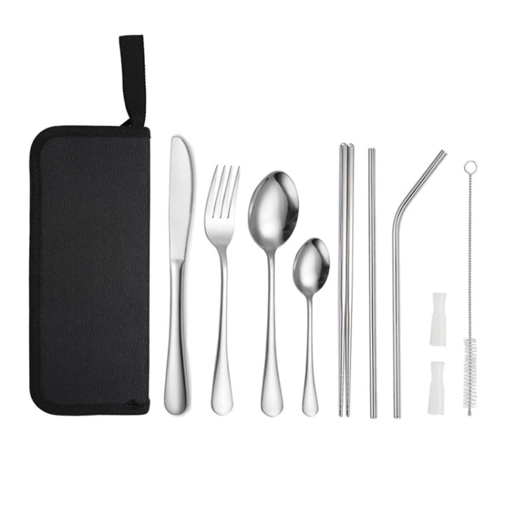 Portable Stainless Steel Cutlery Set Outdoor Picnic Knife And Fork Tool With Storage Bag, Style: A Model Silver