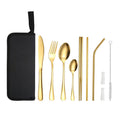 Portable Stainless Steel Cutlery Set Outdoor Picnic Knife And Fork Tool With Storage Bag, Style: A Model Gold