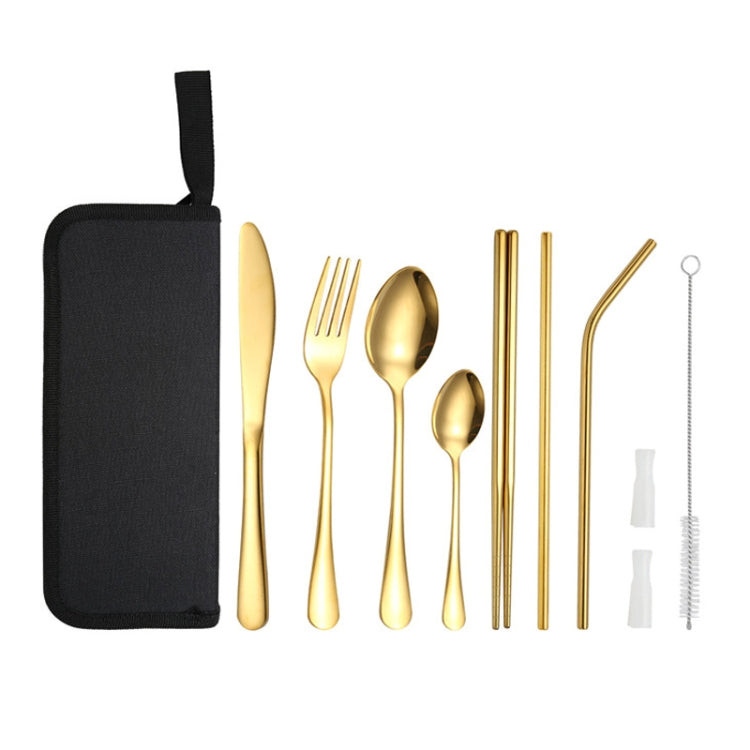 Portable Stainless Steel Cutlery Set Outdoor Picnic Knife And Fork Tool With Storage Bag, Style: A Model Gold