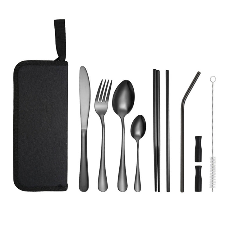 Portable Stainless Steel Cutlery Set Outdoor Picnic Knife And Fork Tool With Storage Bag, Style: A Model Black