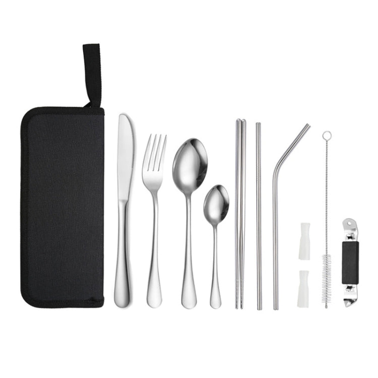 Portable Stainless Steel Cutlery Set Outdoor Picnic Knife And Fork Tool With Storage Bag, Style: B Model Silver
