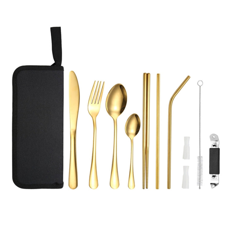 Portable Stainless Steel Cutlery Set Outdoor Picnic Knife And Fork Tool With Storage Bag, Style: B Model Gold