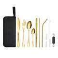 Portable Stainless Steel Cutlery Set Outdoor Picnic Knife And Fork Tool With Storage Bag, Style: B Model Gold