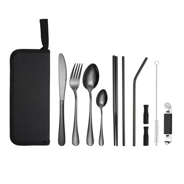 Portable Stainless Steel Cutlery Set Outdoor Picnic Knife And Fork Tool With Storage Bag, Style: B Model Black