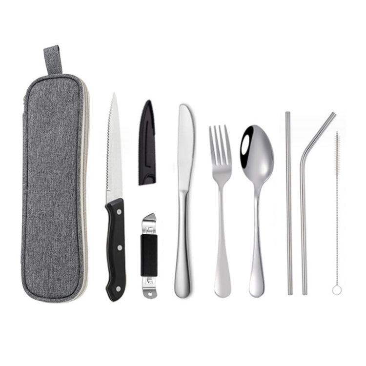 Portable Stainless Steel Cutlery Set Outdoor Picnic Knife And Fork Tool With Storage Bag, Style: C Model Silver