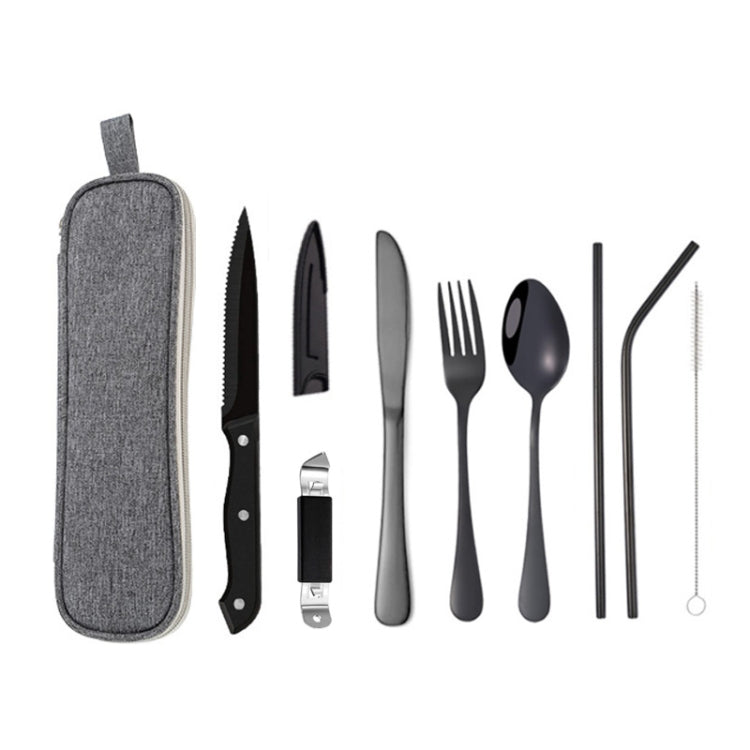 Portable Stainless Steel Cutlery Set Outdoor Picnic Knife And Fork Tool With Storage Bag, Style: C Model Black