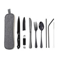 Portable Stainless Steel Cutlery Set Outdoor Picnic Knife And Fork Tool With Storage Bag, Style: C Model Black