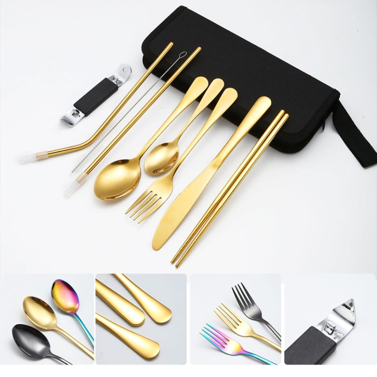 Portable Stainless Steel Cutlery Set Outdoor Picnic Knife And Fork Tool With Storage Bag, Style: A Model Silver