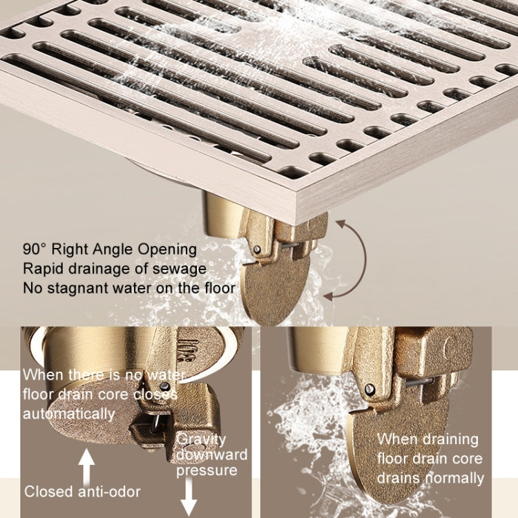 All Copper Brushed Anti-Odor Floor Drain Gravity Copper Core Bathroom Floor Drain, Specification: Square Invisible