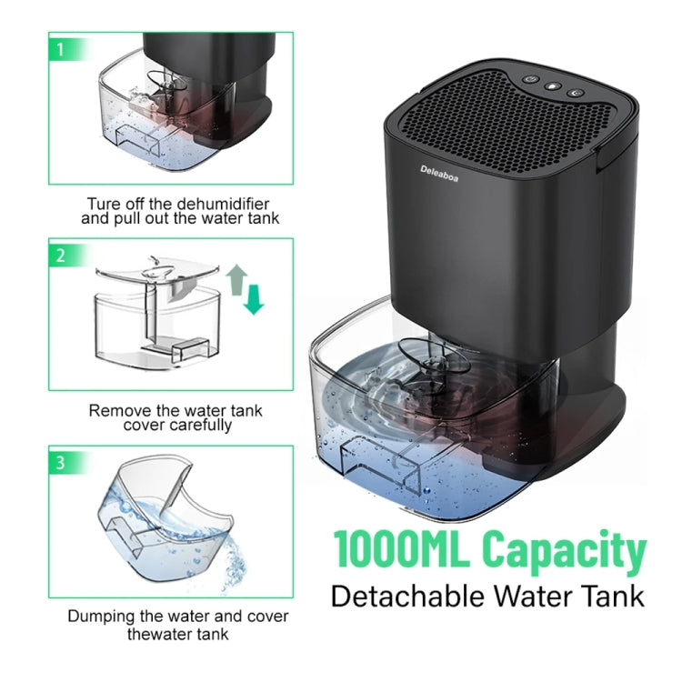 1L 36W Air Dehumidifier for Home Damp Drying Clothes with 7 colors Light US Plug(Black)