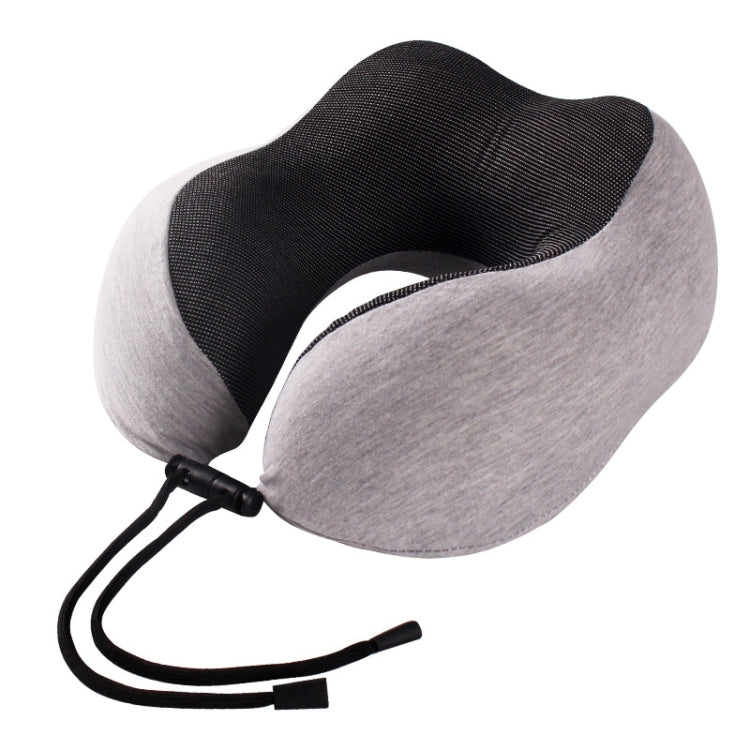 Knitted Cotton U-Shaped Memory Foam Pillow Portable Travel Neck Care Pillow(Light Gray)