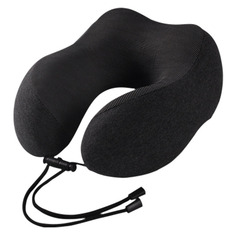 Knitted Cotton U-Shaped Memory Foam Pillow Portable Travel Neck Care Pillow(Black Gray)