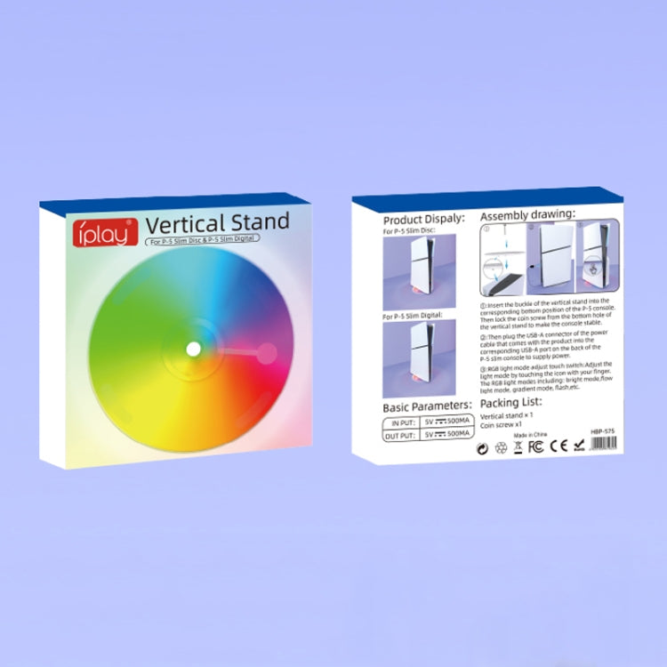 For PS5 Slim iplay HBP-575 Simple Storage Base Light Version RGB Colorful Vertical Storage Bracket(Transparent)