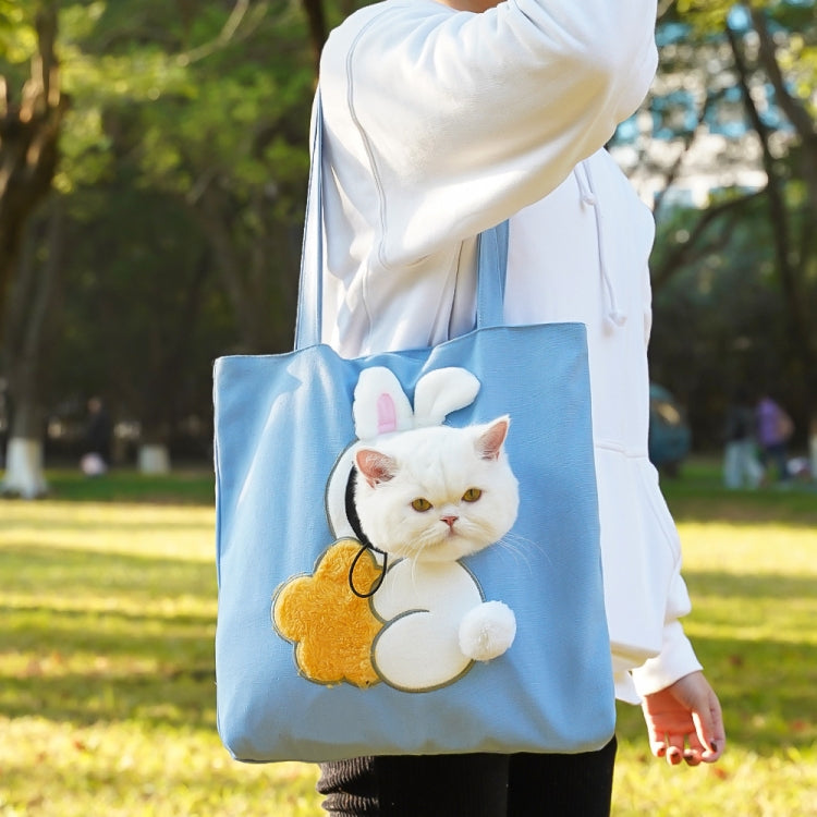 Pet Out Bag Crossbody Tote Cat Bag Small Dog Expandable Shoulder Bag, Size: M(Blue Background White Rabbit)
