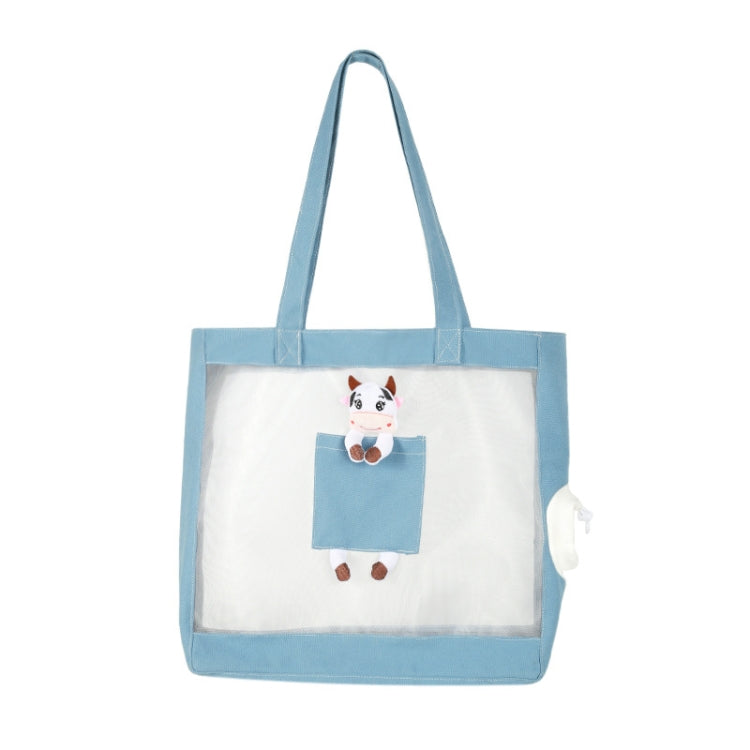Handheld Large Capacity Breathable Exposed Canvas Cat Bag Outdoor Portable Pet Bag(Blue)