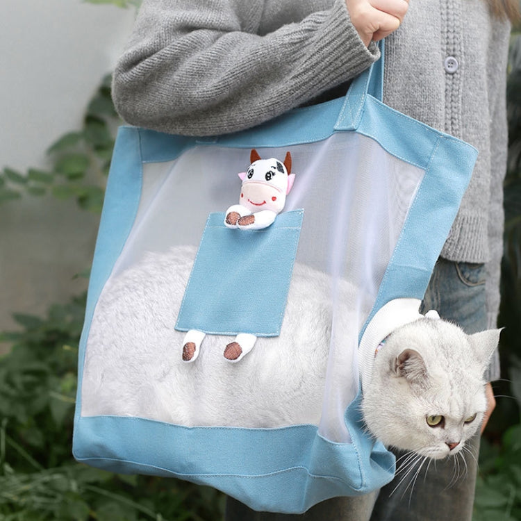 Handheld Large Capacity Breathable Exposed Canvas Cat Bag Outdoor Portable Pet Bag(Blue)