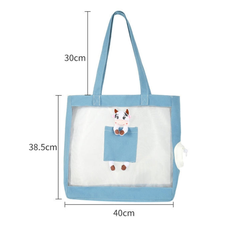 Handheld Large Capacity Breathable Exposed Canvas Cat Bag Outdoor Portable Pet Bag(Blue)