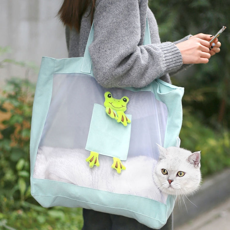 Handheld Large Capacity Breathable Exposed Canvas Cat Bag Outdoor Portable Pet Bag(Blue)