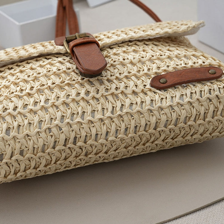 Women Retro Messenger Bag Travel Crossbody Straw Bag(Beige)