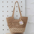 Knitting Straw Shoulder Bag Hollow Wave Large Capacity Tote Bag With Lining(Light Brown)