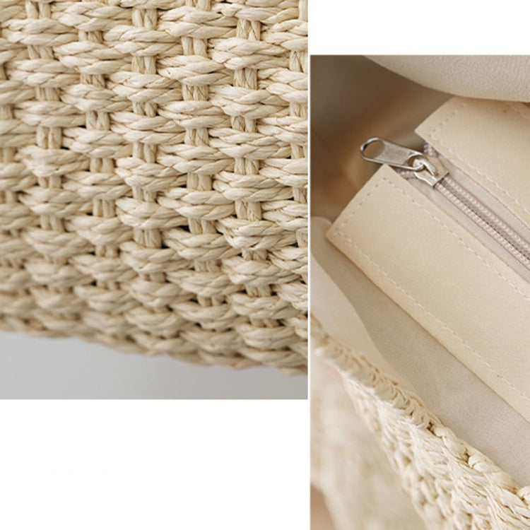 Knitting Straw Shoulder Bag Hollow Wave Large Capacity Tote Bag With Lining(Beige)