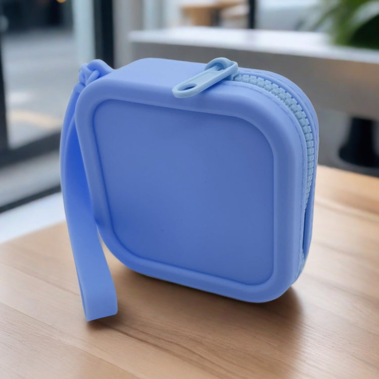Silicone Change Storage Small Square Bag Lipstick Bank Card Earphone Zipper Storage Bag(Blue)